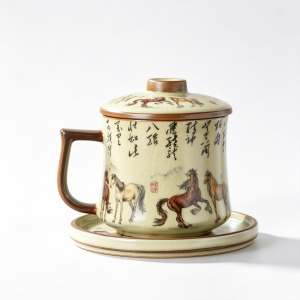 Handmade Ru Kiln Ceramic Mug with Chinese Calligraphy