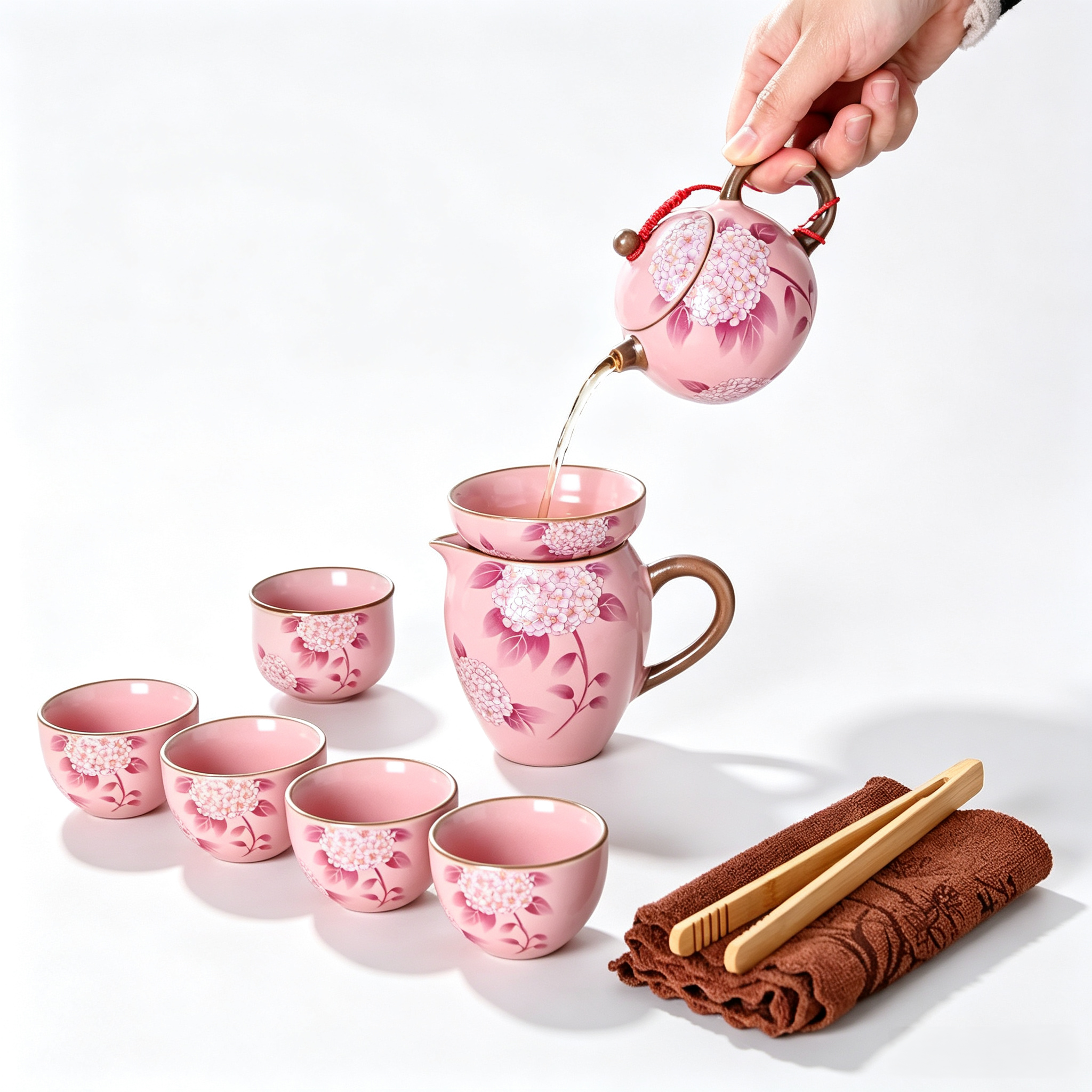 Pink Ru Kiln Porcelain Tea Set - Peach Series Handmade Pink Ru Kiln Porcelain Tea Set with Peach Lid Knob