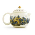 Handmade Mutton Fat Jade Porcelain Teapot with Landscape Painting